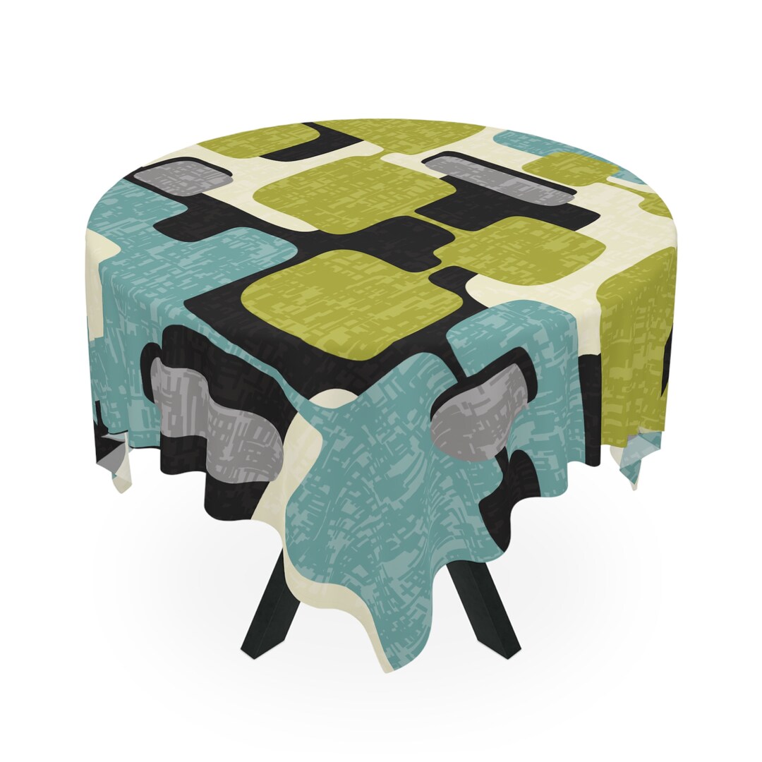 Mid Century Modern Tablecloth, Retro Geometric MCM Dining Decor, Vintage Style Abstract Table ...