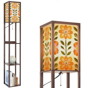 Scandinavian Modern Danish Floral Shelf Floor Lamp, Mid Century Bookcase Light