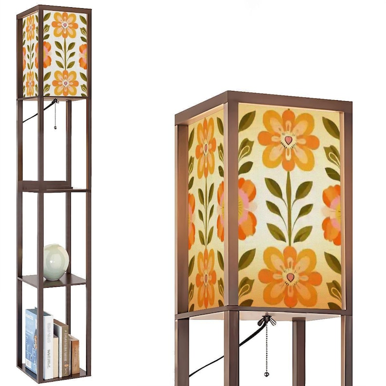 Scandinavian Modern Danish Floral Shelf Floor Lamp, Mid Century Bookcase Light Bild 1