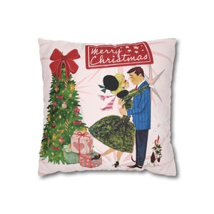Capa de almofada de casal de Natal retrô kitsch, decoração de feriado moderna de meados do século, fronha vintage dos anos 50