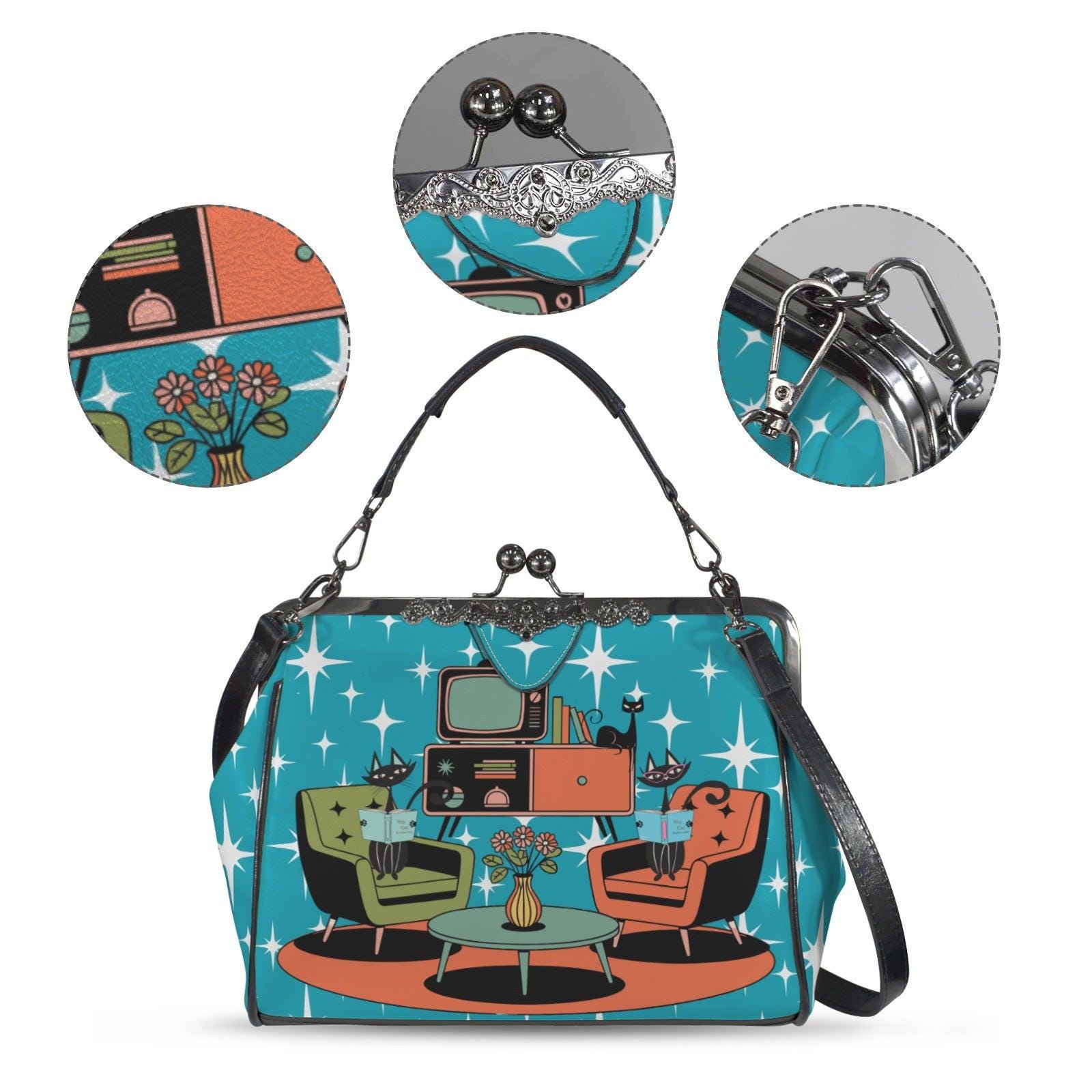 Atomic Cat Retro Kisslock Purse, Mid Century Modern Starburst Bag