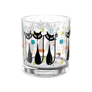 Atomic Kitschy Black Cat Rocks Glass, 10oz Mid Century Modern Whiskey ...