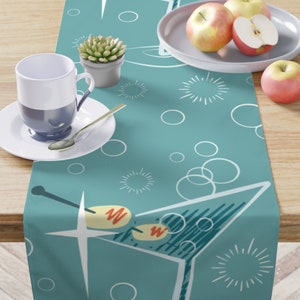 Kitschy Mid Century Modern Retro Cocktail & Bubbles Table Runner