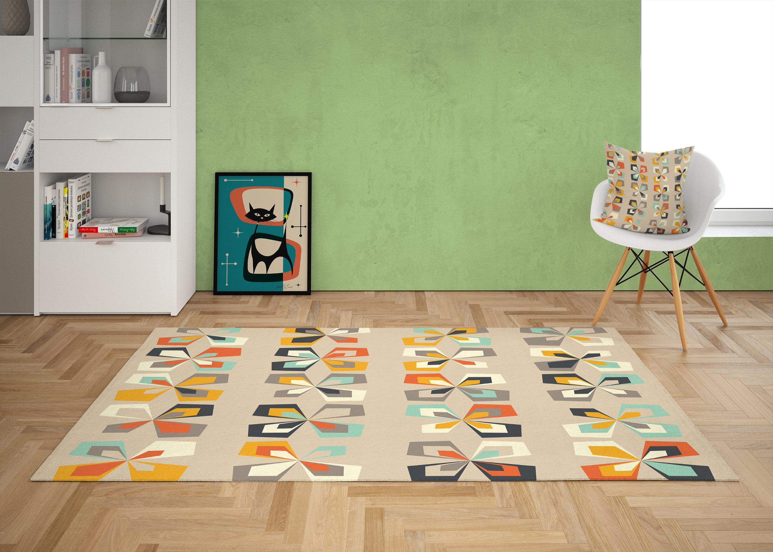Retro 60s 70s Mid Century Modern Geometric Area Rug, Abstract Vintage ...
