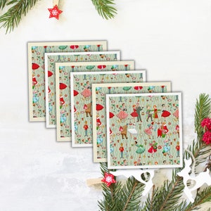 1950s Retro Vintage Christmas Paper Napkins, Mid Century Modern Retro Green, Red, Women, Ladies, Housewives Holiday Table Linens