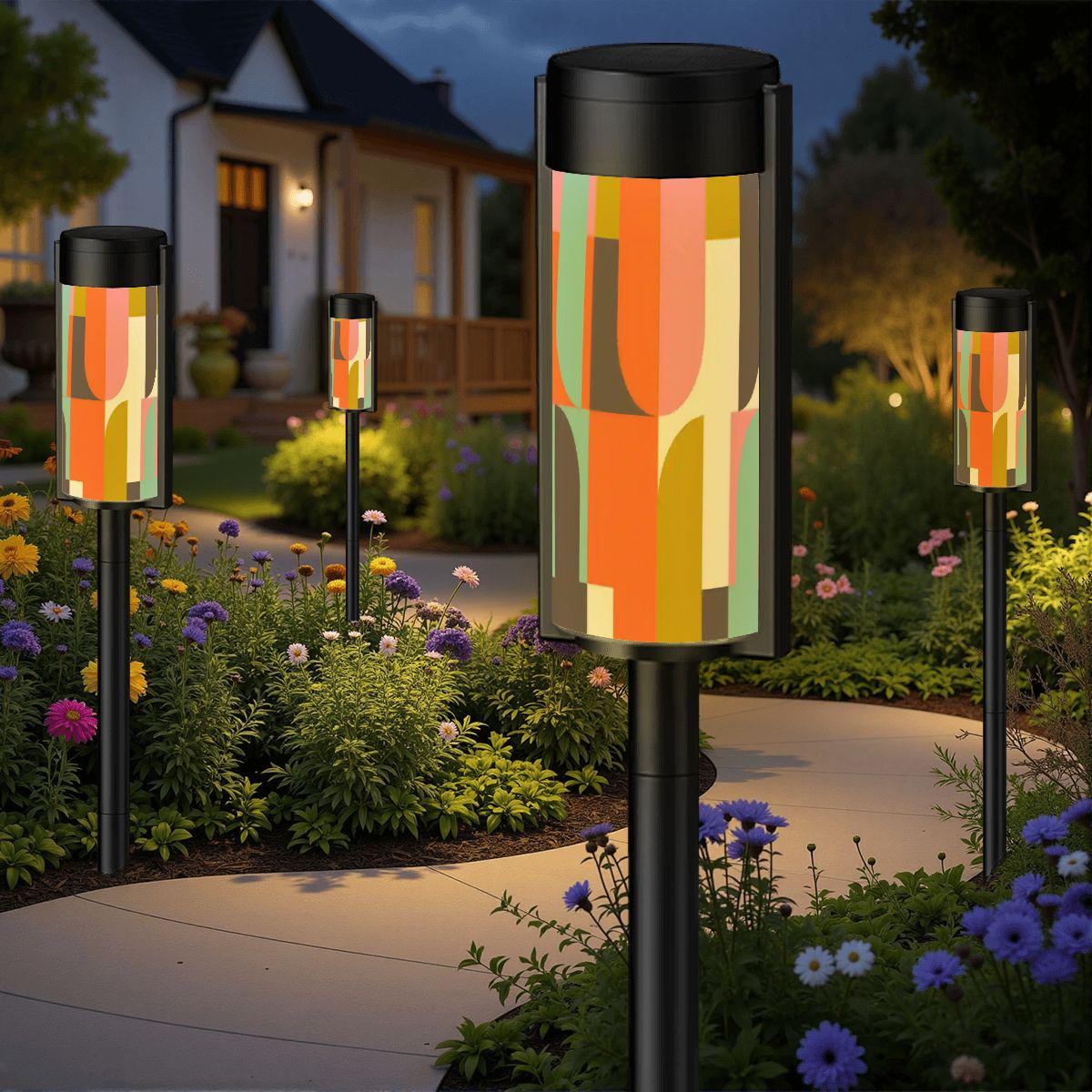 Mid Century Modern Geometric Outdoor Solar Lights, Retro Garden Decor