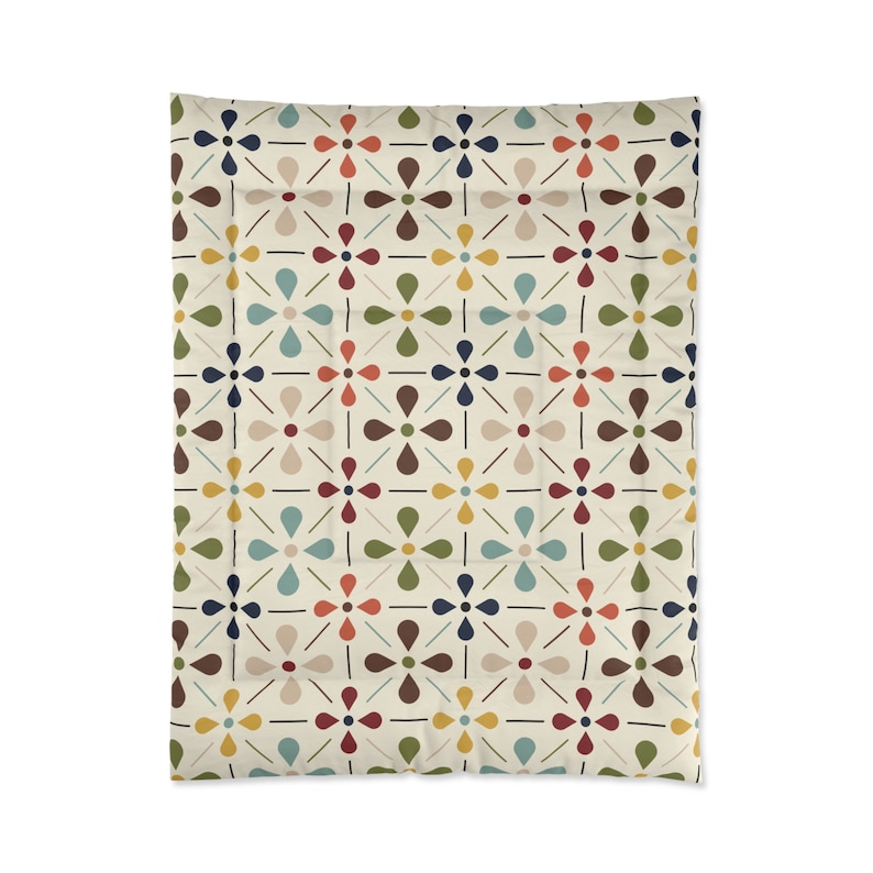 MCM Floral Comforter, Minimalist Scandinavian Modern Danish Retro Whimsical Blooms Bedding image 8