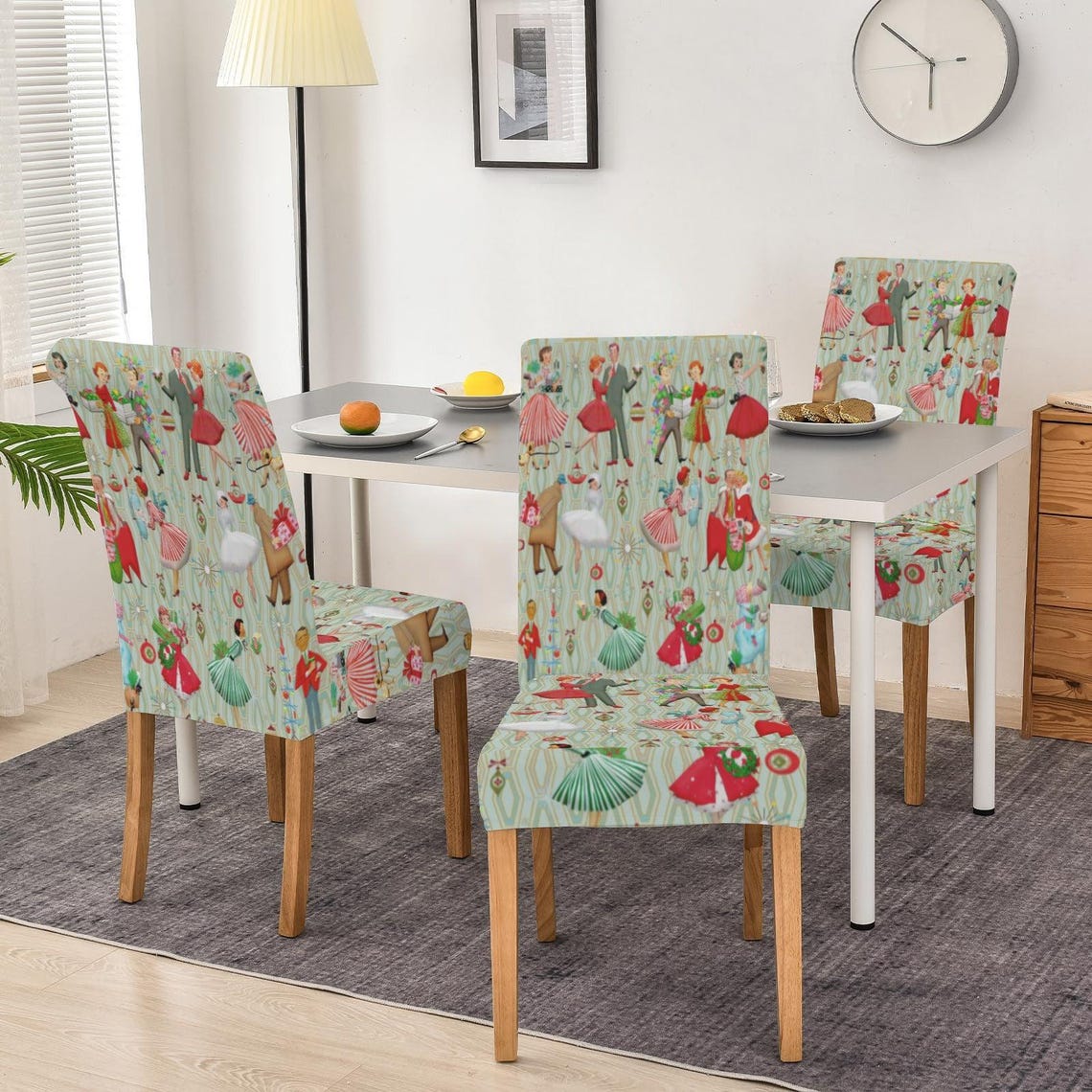 Kitsch Chair Retro 1950s Vintage Kitsch Christmas Sage Green Dining Chair Slipcovers ...