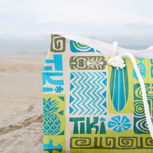 Bolso de fin de semana moderno retro Tiki Mid Century, bolso de vacaciones hawaiano Aloha, bolso de mano retro de gran tamaño imagen 3