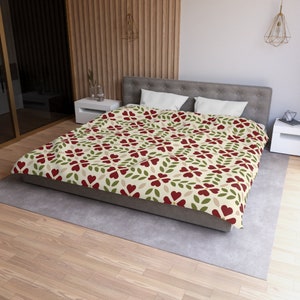 Mid Century Modern Retro Hearts and Leaves Duvet Cover