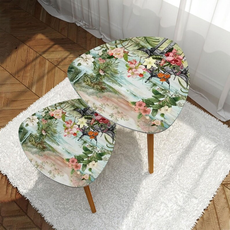 Chinoiserie Garden Pagoda Nesting Tables, Oriental Floral Decor ...