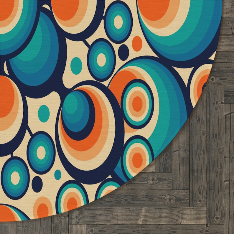 70s Groovy Hippie Mid Century Modern Round Rug, Retro Psychedelic Orbs Living Room, Bedroom Accent Rug, MCM Home Decor, Bedroom Aesthetic immagine 5