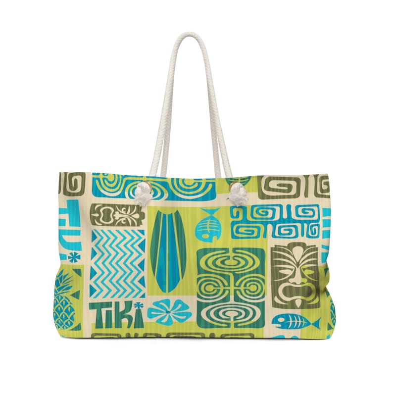 Bolso de fin de semana moderno retro Tiki Mid Century, bolso de vacaciones hawaiano Aloha, bolso de mano retro de gran tamaño imagen 6