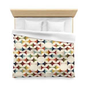 Retro MCM Duvet Cover, Mid Century Modern Bedding, Vibrant Geometric ...