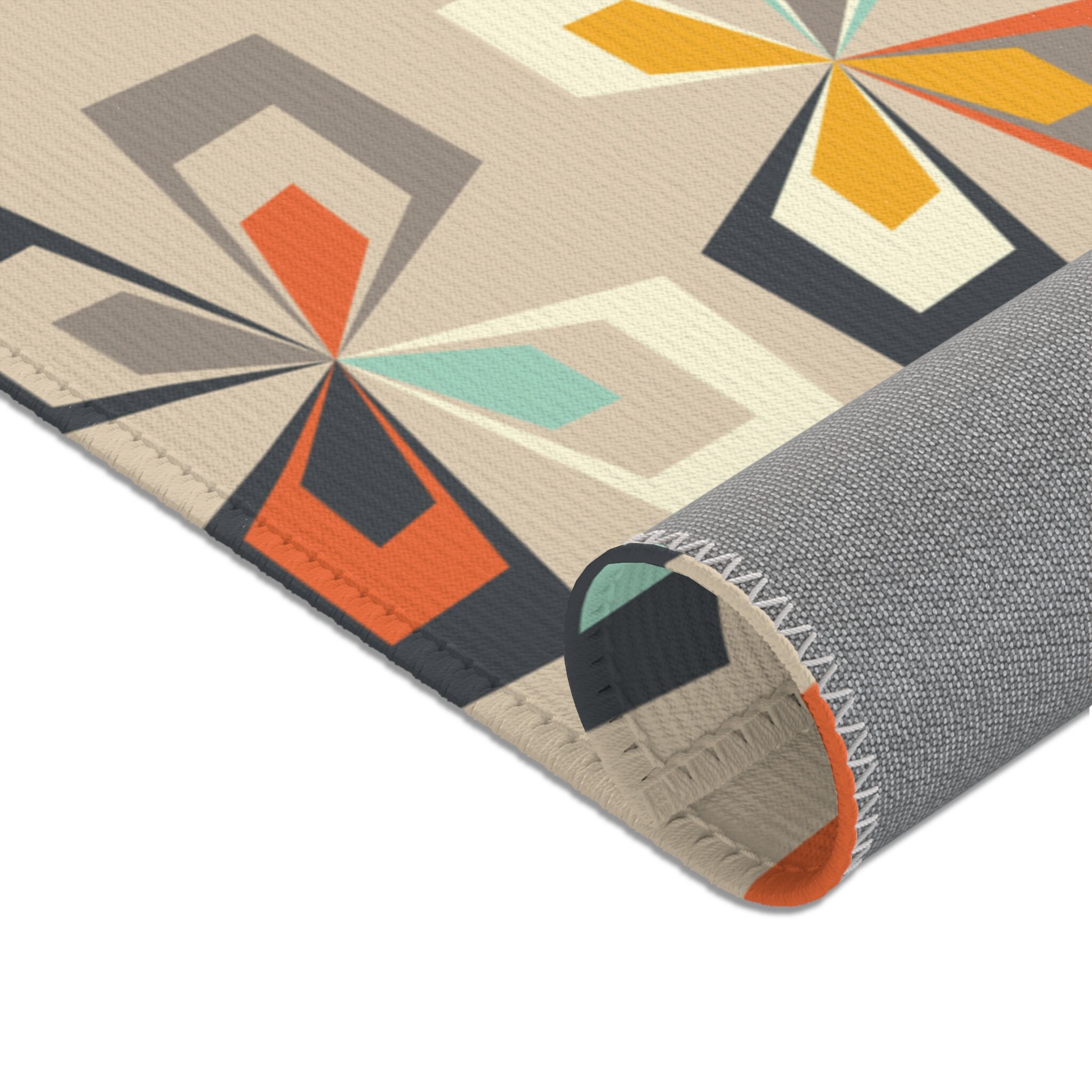 Retro 60s 70s Mid Century Modern Geometric Area Rug, Abstract Vintage ...