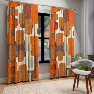 Retro Geometric Mid Century Modern Window Curtain, Vintage Atomic Age Decor, Mcm Curtain Panels, Living Room, Bedroom Decor - 126981823