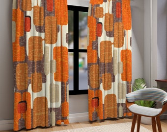 Retro Geometric Mid Century Modern Window Curtain, Vintage Atomic Age Decor, Mcm Curtain Panels, Living Room, Bedroom Decor - 126981823