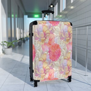 Suitcase Set in Watercolor Pastel Flowers, Custom Designed Luggage Set, Floral Travel Luggage, Cabin Suitcases, Carry-On Roller Suitcase