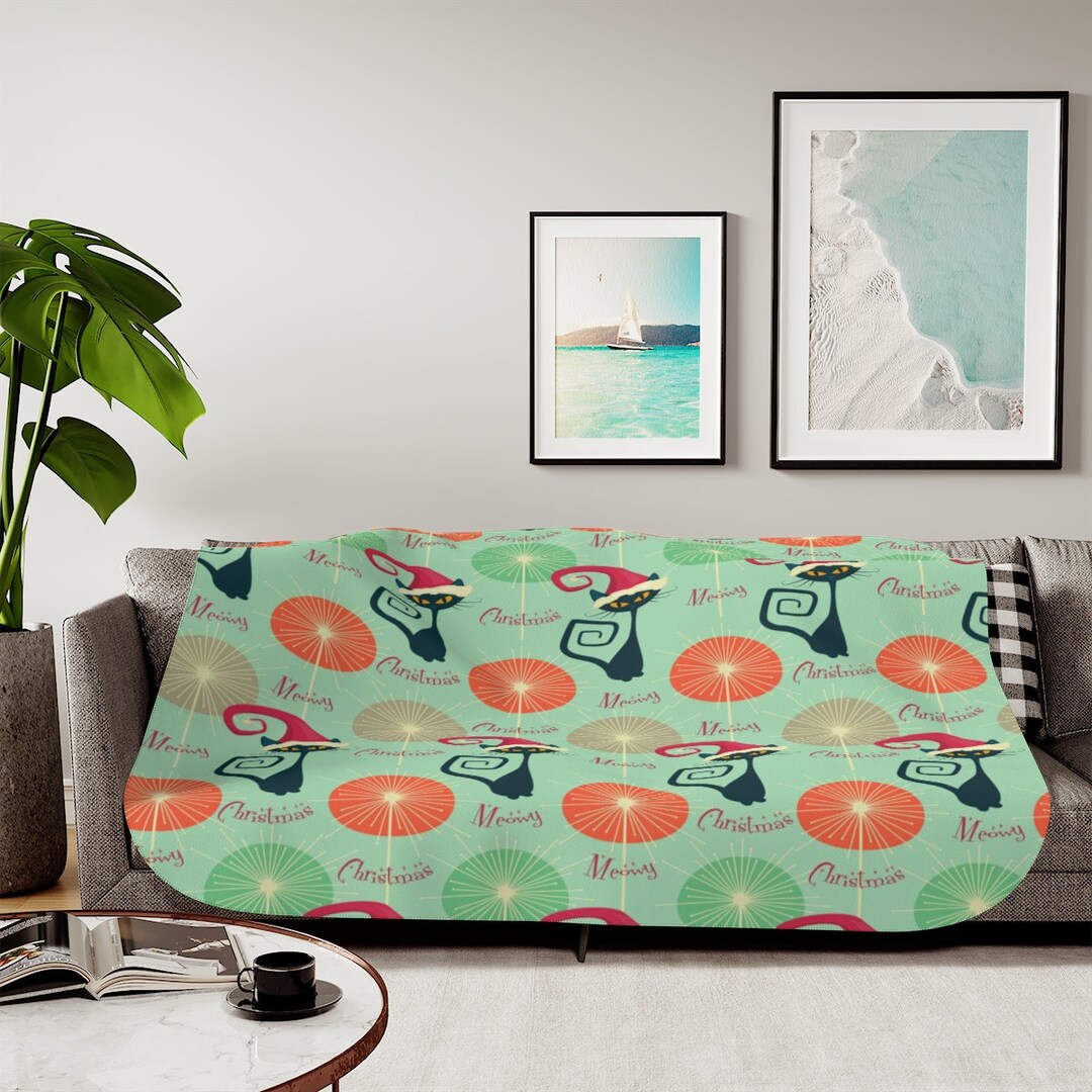 Atomic Cat Sherpa Blanket Meowy Christmas MCM Throw Mid Etsy