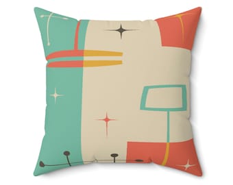 Mid Century Modern Atomic Starburst Geometric Abstract Throw Pillow Cover, Retro Living Room, Bedroom Cushion Cover, MCM Accent Home Decor