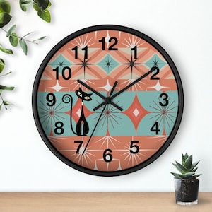 Atomic Cat Runde Wanduhr, Retro Mid Century Modern Starburst Wohnkultur