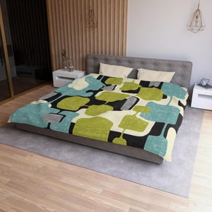 Mid Century Modern Abstract Duvet Cover, Retro 50s Mod Geometric Bedding