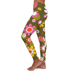 Girls Retro Groovy Floral Wave Leggings - 70s Inspired Multi-Color Tights