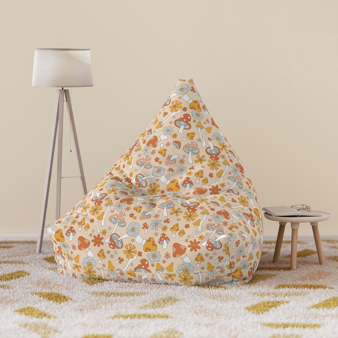 Retro Mushroom Bean Bag Chair Cover 60s 70s Floral Hippie Groovy Bean Bag Cover Flower Power Pink Mushroom Cottagecore Lounge Room Decor Etsy