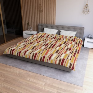 Mid Century Modern Geometric Stripe Duvet Cover, Retro Earth Tones Bedding