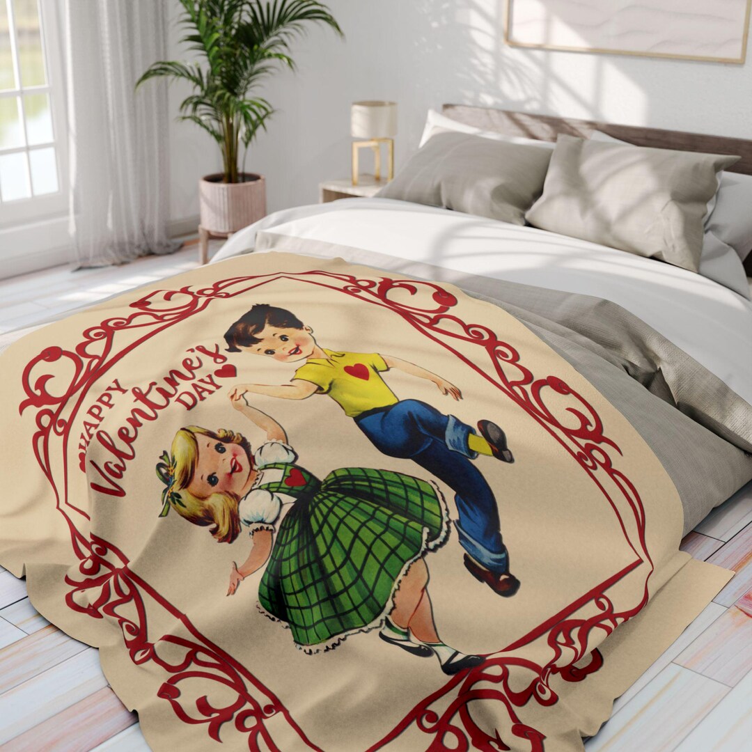Retro Vintage Kitsch Valentine Sherpa Blanket, Mid Century Modern 50s ...