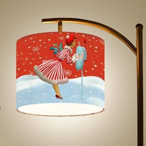 Halverwege de eeuw moderne kersttrommellampenkap, retro vintage jaren 50 kitsch vakantiedecor, MCM-lampaccessoire