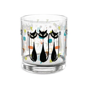 Atomic Kitschy Black Cat Rocks Glass, 10oz Mid Century Modern Whiskey ...