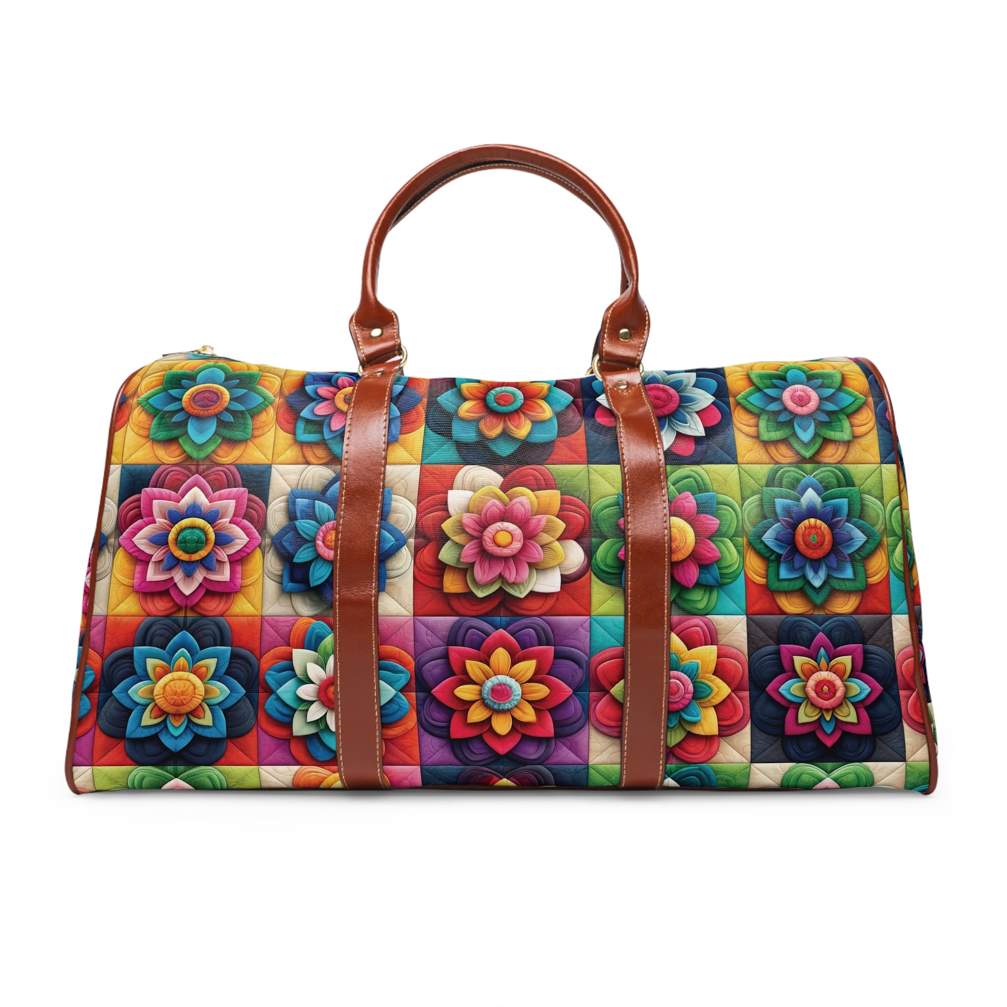 Retro Floral Travel Bag, Groovy Printed Pattern Weekender Bag