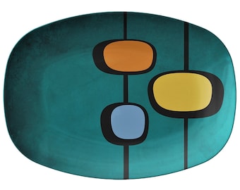 Serving Platter in Vintage 50s Retro Mid Century Abstract, Custom Design Mid Century Modern Dinnerware, Atomic Age Geometric Tableware Gifts