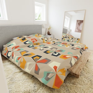 Retro Geometric Floral Duvet Cover: Mid Century Modern Bedding