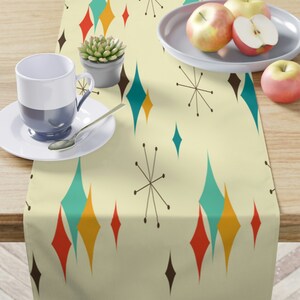 Mid Century Modern Atomic Diamond Starburst Table Runner, Retro Beige ...