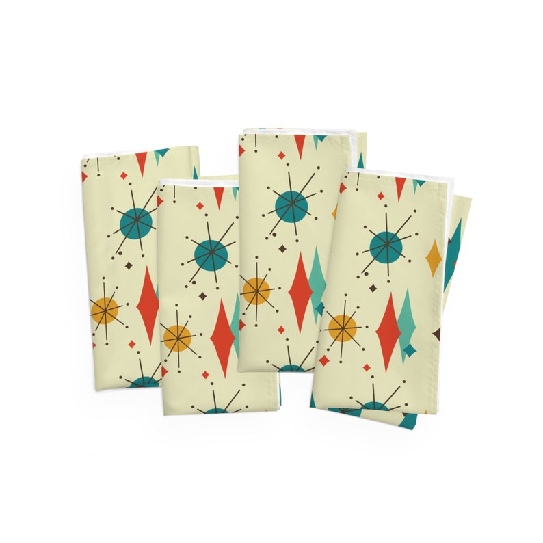 Franciscan Diamond Starburst Cloth Napkins, Set of 4, Mid Century Modern Retro Atomic Table Linens, MCM Dining Decor image 5