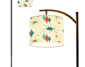 Franciscan Starburst Mid Century Modern Floor Lamp, 50s MCM Arc Lamp, Retro Teal Orange Starburst Lighting