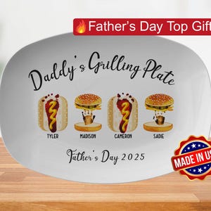 Personalized Handprint and Footprint Grilling Plate with Burger, Hot Dog, Custom Father's Day Gift from Kids, Memorable Heirloom Keepsake