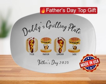 Personalized Handprint and Footprint Grilling Plate with Burger, Hot Dog, Custom Father's Day Gift from Kids, Memorable Heirloom Keepsake