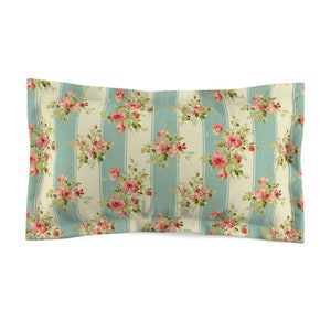 Floral Shabby Chic Pillow Sham, Farmhouse Country Cottage Bedroom Pillow Cover, Vintage Pastel Green, Beige, Pink Sham Cover, Gift for Mom