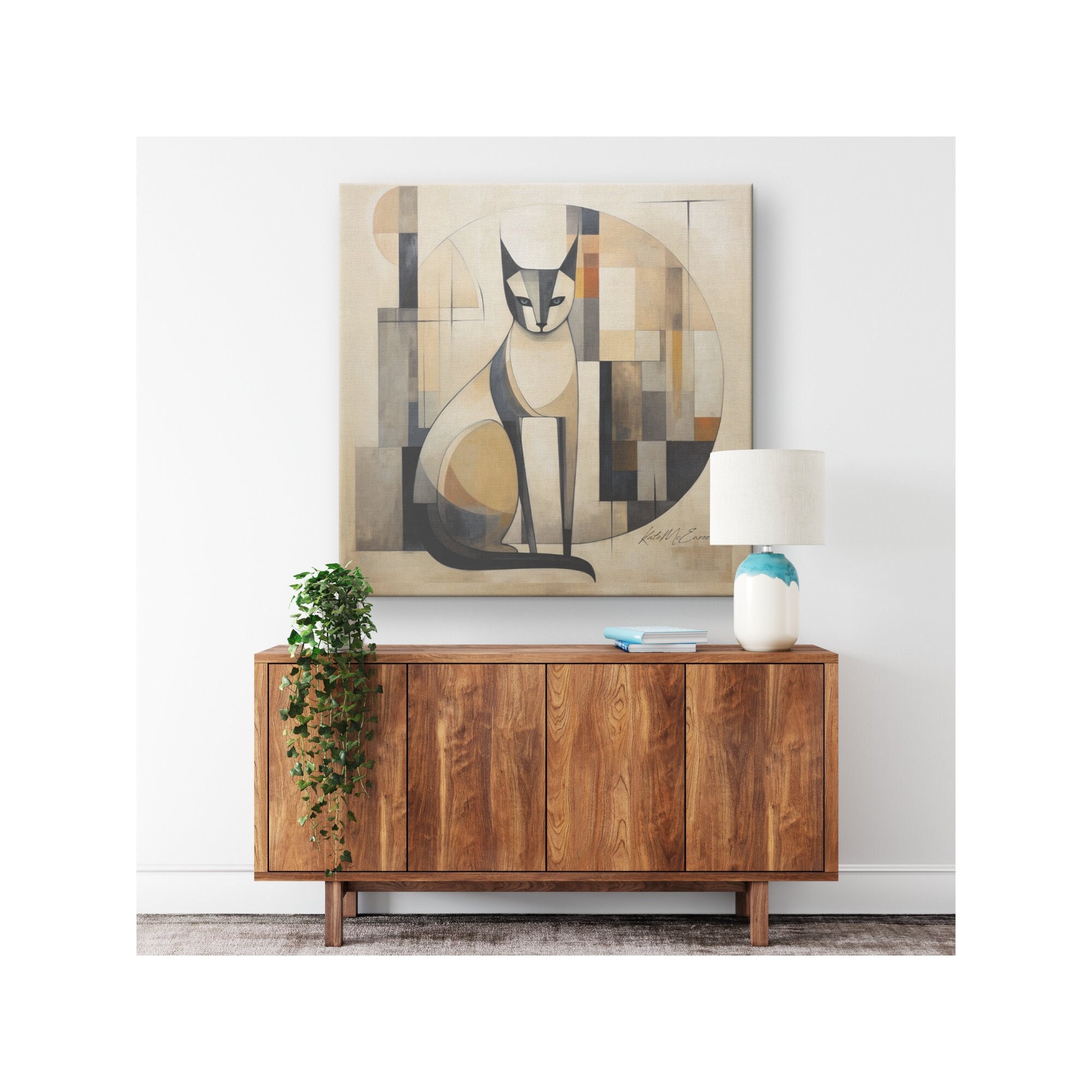 Mid Century Modern Cat Abstract Bauhaus Canvas Wall Art - Original Art ...