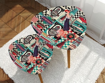 Retro Diner Pin-up Nesting Tables, 50s Vintage Jukebox Furniture