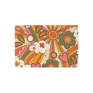 70s Groovy Hippie Retro Outdoor Rug, Mid Mod 70s Flower Power Patio Rug ...