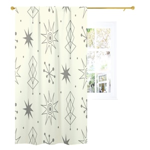 1950s Mid Century Modern Atomic Starburst Curtains, Retro Beige, Gray Curtain Panels -129482023