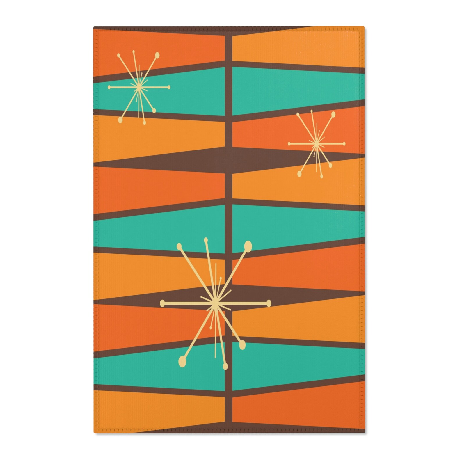 1950s Mid Century Modern Atomic Area Rug, Retro Vintage Burnt Orange ...