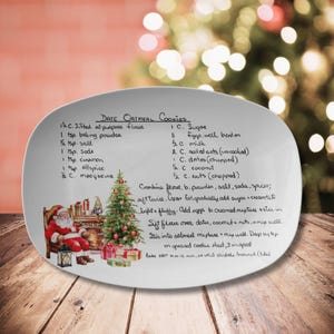 Bandeja de recetas personalizada escrita a mano de Papá Noel, plato para servir para las fiestas personalizado, plato de recuerdo de recetas navideñas, decoración de cocina navideña vintage