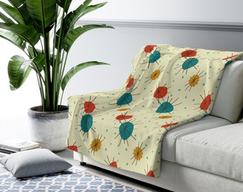 Atomic Franciscan Starburst Mid-Century Modern Geometric Sherpa Fleece Blanket