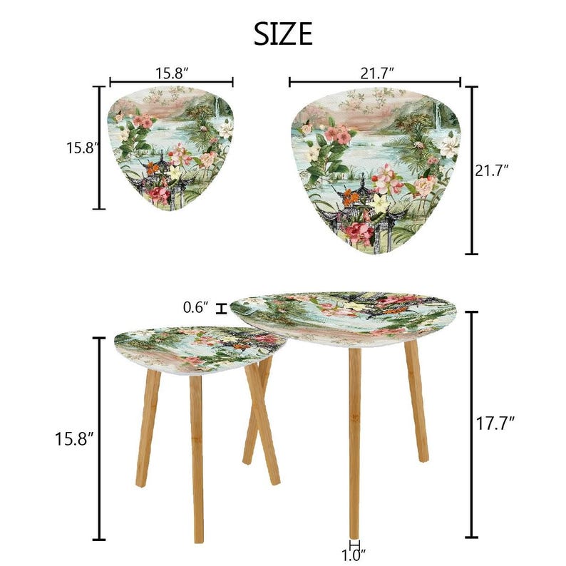 Chinoiserie Garden Pagoda Nesting Tables, Oriental Floral Decor ...