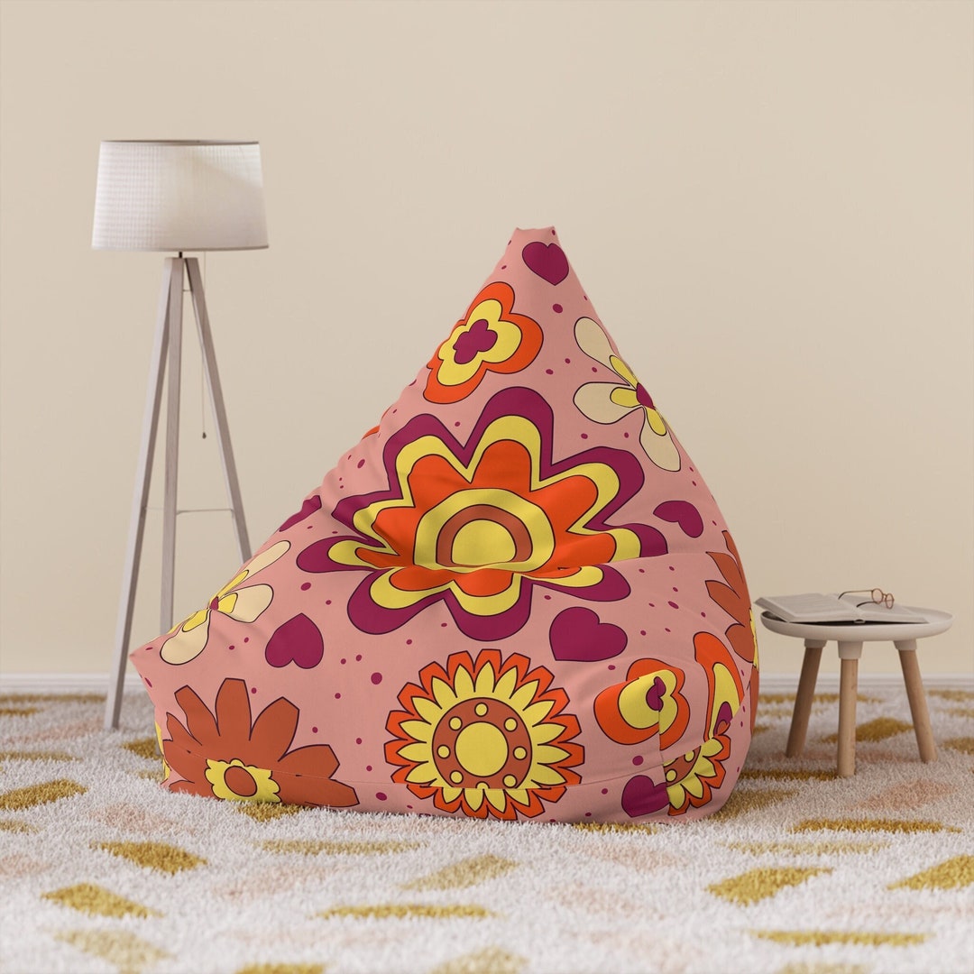Mid Century Modern Groovy Hippie Bean Bag Chair Cover, 60s 70s Flower ...